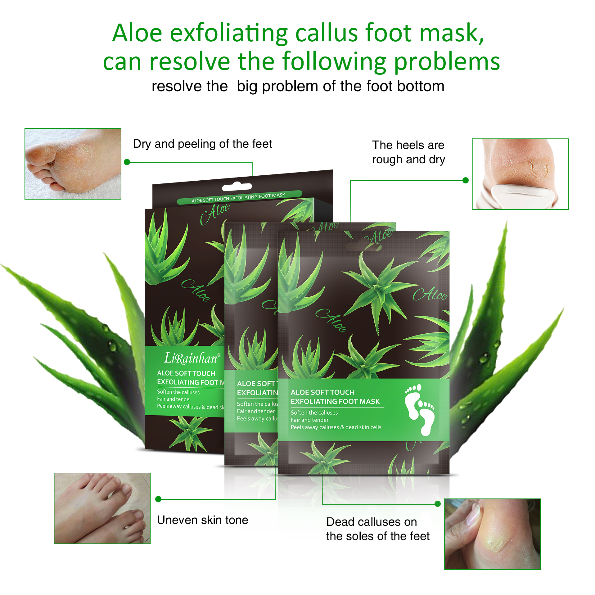 Aloe Vera Exfoliating Foot Mask - Repairs Heels & Removes Dry Dead Skin By LIRAINHAN