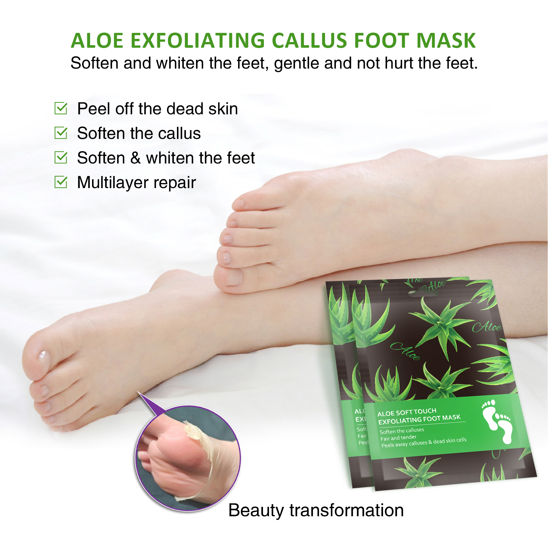 Aloe Vera Exfoliating Foot Mask - Repairs Heels & Removes Dry Dead Skin By LIRAINHAN