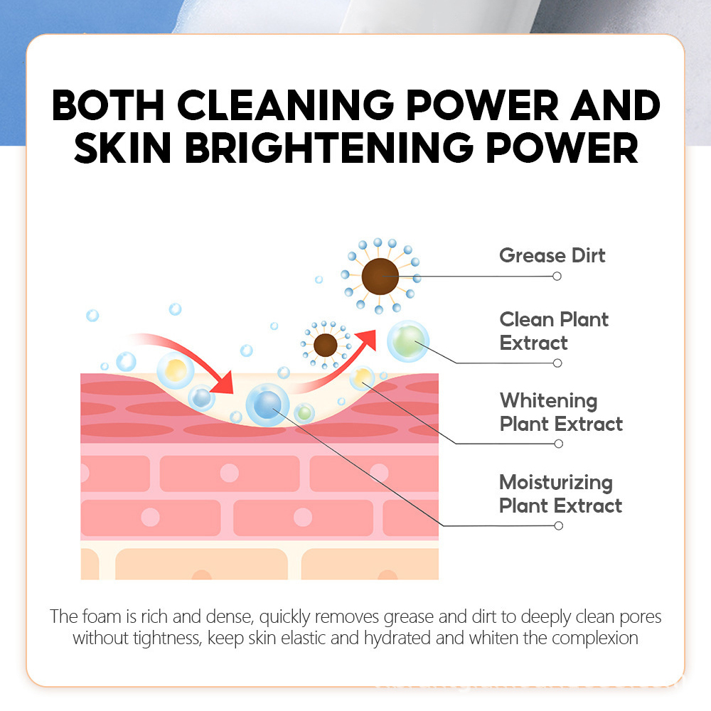 Factory Custom Cleansing & Glowing Skin VC Foaming Face Wash with Papaya Extracts Built-In Silicone Brush 