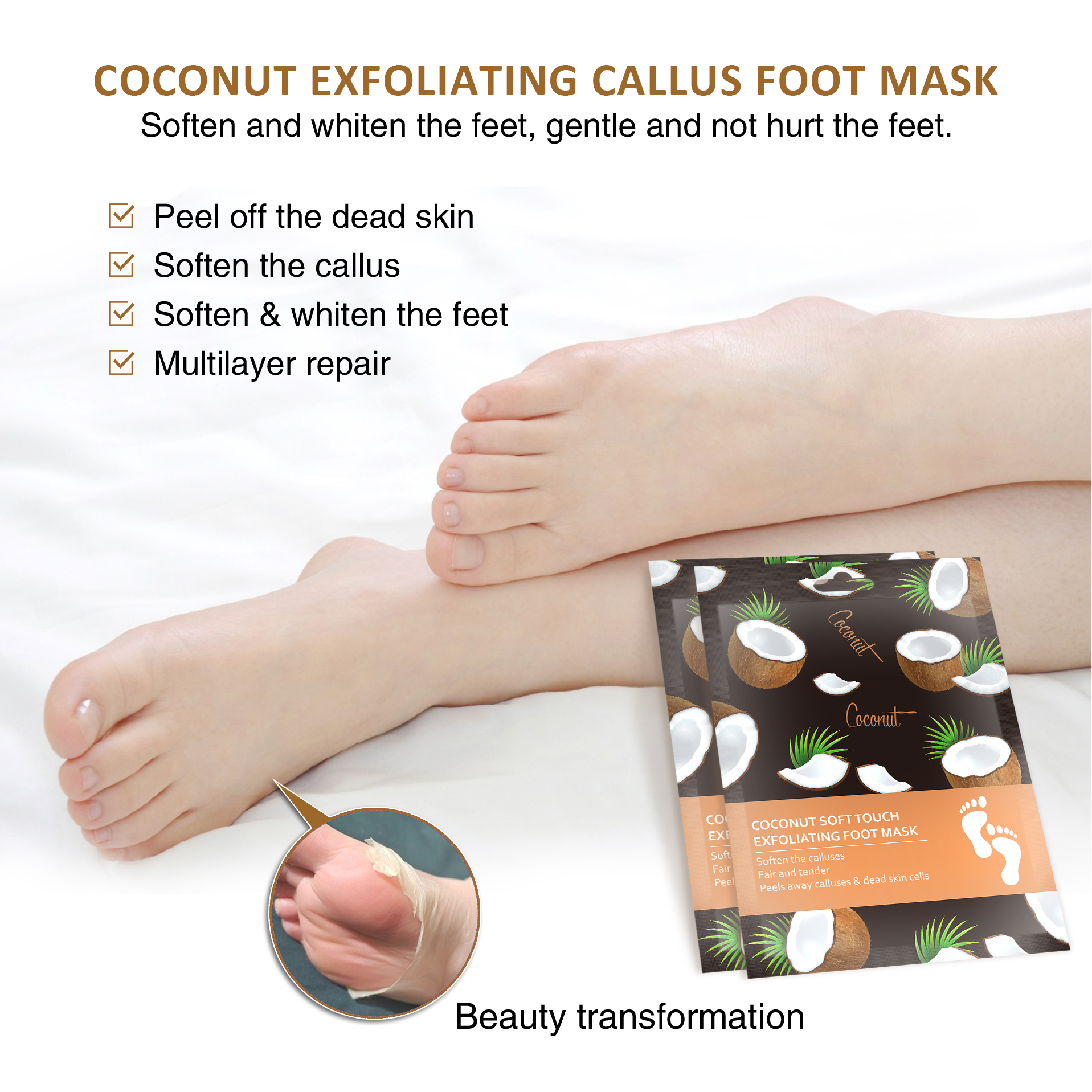 Coconut Exfoliating Foot Mask for Women and Men Feet Peeling Mask Exfoliating By LIRAINHAN