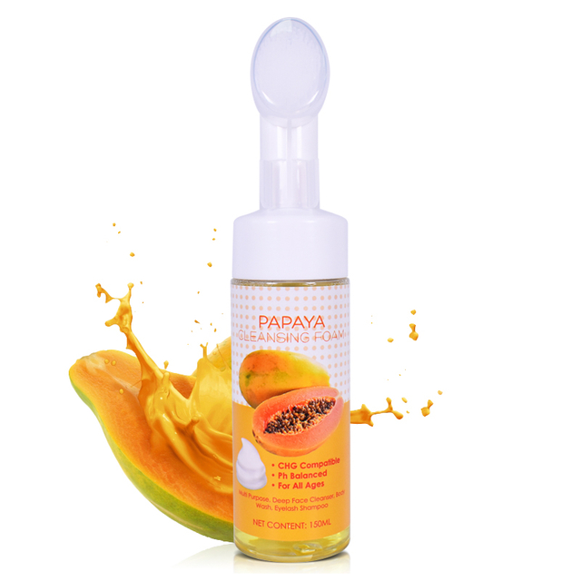 Factory Custom Cleansing & Glowing Skin VC Foaming Face Wash with Papaya Extracts Built-In Silicone Brush 