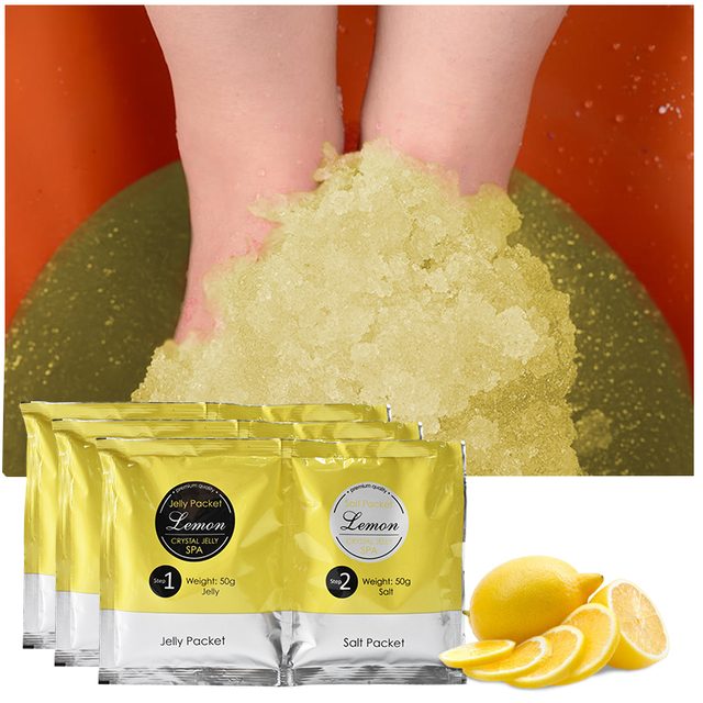 Custom Spa Exfoliating Detoxifying Foot Soak Relaxing Pedicure Foot Care Lemon Foot Crystal Jelly+Salt 2 in 1 Set