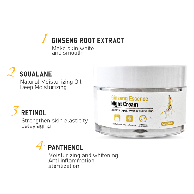 OEM ODM OBM Ginseng Essense Night Cream For Relieve Enlarged Pores, Rough And Dry Skin