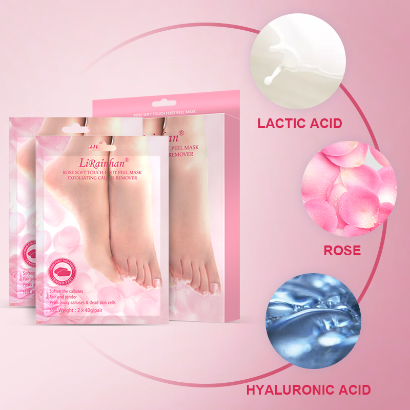 Factory Custom Rose Scent Exfoliating Foot Masks for Dry, Cracked Feet, Callus, Dead Skin Remover 