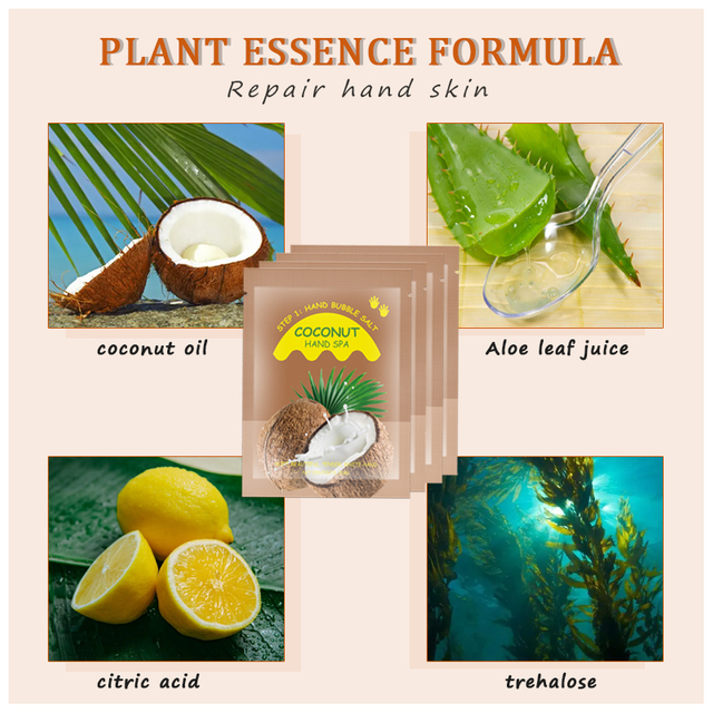 Private Label Hand Bubble Salt+Peeling Serum+Exfoiating Gel+Moisturizing Cream 4Steps Coconut Hand Set