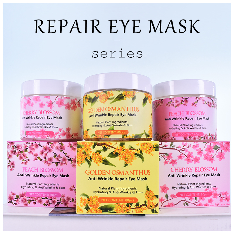 Private Label Cherry Blossom Anti Wrinkle Repair Sheet Eye Mask with Hyaluronic Acid,Peptide,Vitamin A,E