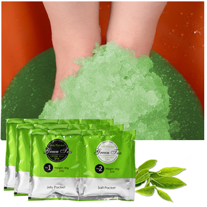 Custom Spa Exfoliating Detoxifying Foot Soak Relaxing Pedicure Foot Care Green Tea Foot Jelly+Salt 2 in 1 Set