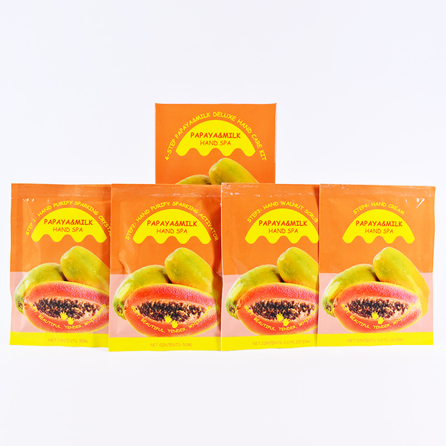 Private Label Hand Purify Sparking Crystal+Purify Sparking Activator+Walnut Scrub+ Moisturizing Cream 4 Steps Papaya Hand Care Set