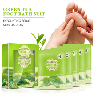 OEM ODM 5 IN 1 Green Tea Foot Jelly&Salt Set,Foot Soak+Sugar Scrub+Foot Salt Scrub+Foot Mask+Foot Cream