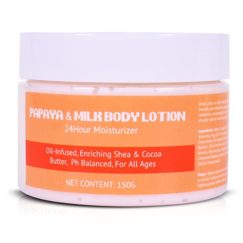 Private Label Exfoliating & Daily Moisturizing Papaya Skin Brightening Body Lotion with Cocoa Butter Vitamin E for Revealing Smoother