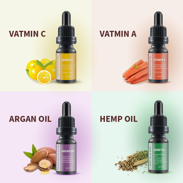 Vitamin C & Vitamin A Premium Face Oil Hair Argan Oil & Body Hemp Oil Skin Care Essential Oil By Factory Pice 