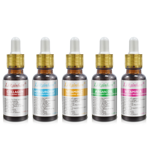 Hyaluronic Acid +Vitamin C +Collagen +Vitamin A +Agran Oil 5pca Face Serum Sets By LIRAINHAN