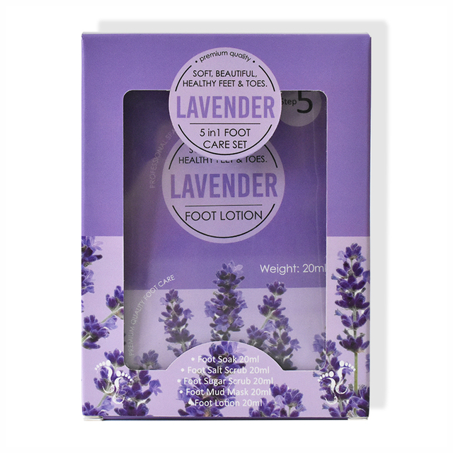 OEM ODM 5 Steps Lavender Foot Jelly&Salt Set,Foot Soak+Sugar Scrub+Foot Salt Scrub+Foot Mask+Foot Cream