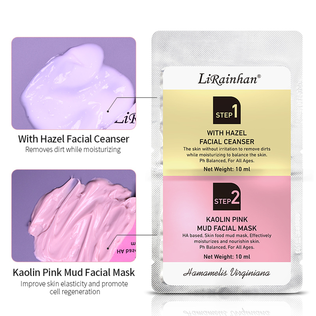 2 In 1 Skin Care Sets For Witch Hazel Facial Cleanser and Kaolin Pink Mud Facial Mask