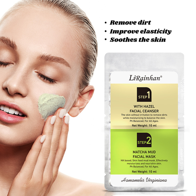 Witch Hazel Facial Cleanser and Matcha Mud Facial Mask 2 PCS Skin Care Sets