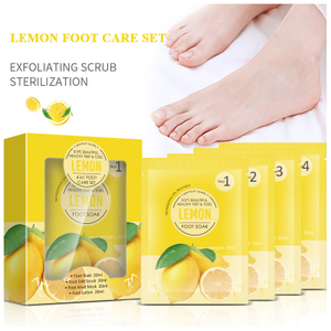 OEM ODM Foot Jelly Soak+ Salt Scrub+Mud Mask+Moisturizing Cream 4 IN 1 Lemon Foot Care Set