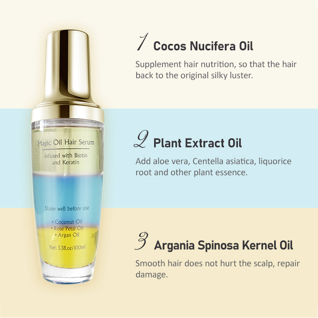 Anti Frizz Control Repair Treatment Triple Hair Care Serum With Moroccan Rose Oil Coconut Oil By Factory Price