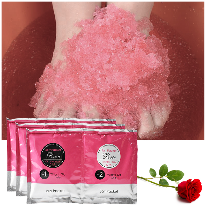 Custom Spa Exfoliating Detoxifying Foot Soak Moisturized Exfolliated Pedicure Rose Foot Crystal Jelly+Salt 2 in 1 Set