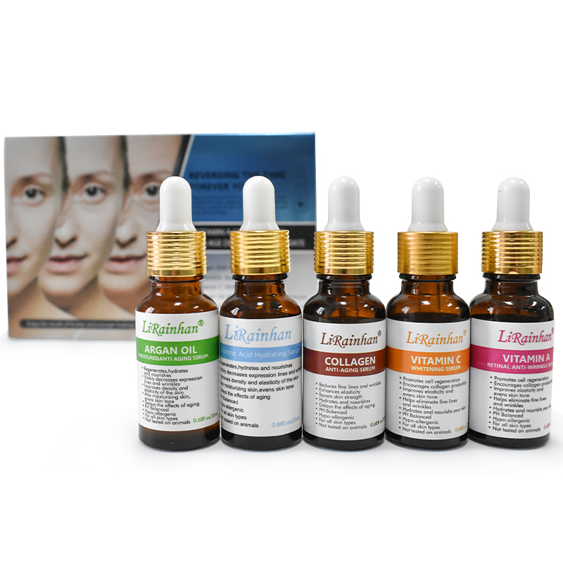 Factory OEM ODM Hyaluronic acid moisturizing Vitamin C whitening Argan oil nourishes Collagen anti-aging Vitamin A anti-wrinkle serum sets