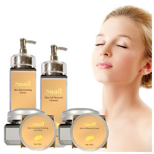 Private Label Snail Age Defying Collection Sets , Cleanser +Finishing Layer Mask +Renewal Serum +Cream