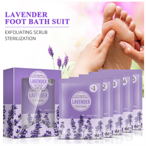 OEM ODM 5 Steps Lavender Foot Jelly&Salt Set,Foot Soak+Sugar Scrub+Foot Salt Scrub+Foot Mask+Foot Cream