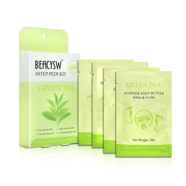 LIRAINHAN Moisturizing Exfoliating Green Tea 4Step Sugar Scrub PEDI KIT