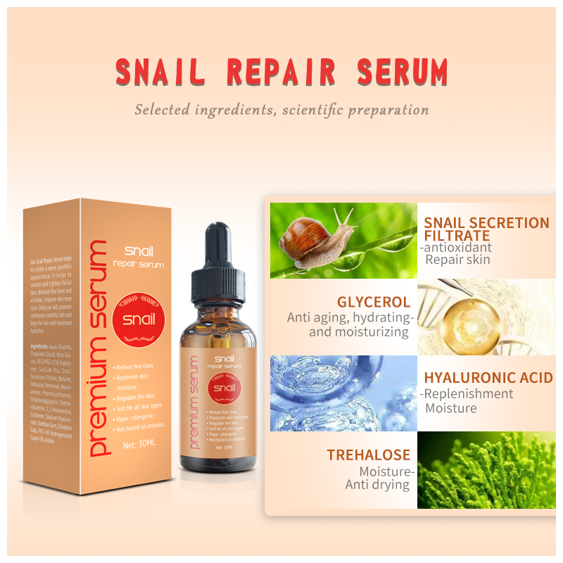OEM ODM Snail Mucin Power Repairing Hydrating Essence Serum For Face For Dull And Damaged Skin, Anti-Aging & Discoloration Correcting