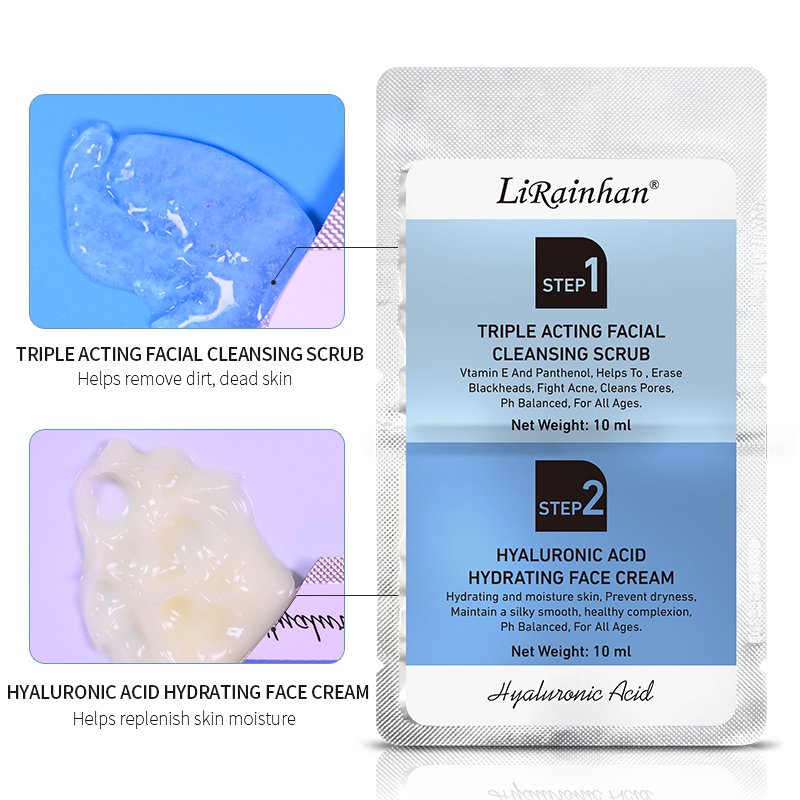 Triple Acting Facial Cleansing Scrub + Hyaluronic Acid Hydrating Face Cream