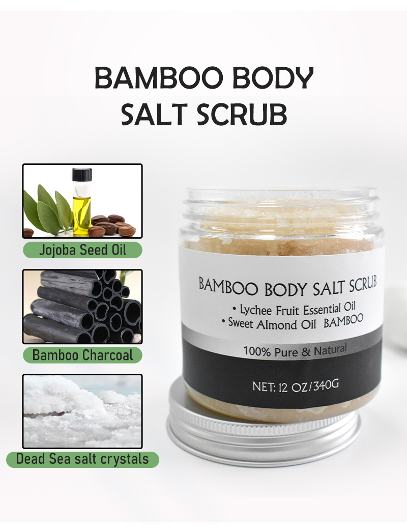 Custom Gentle Exfoliating Moisturizing Bamboo Body Scrub for Visibly Smoother Skin with Bamboo Oil, Vitamin C and Aloe Vera