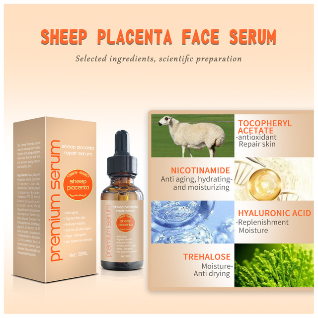 OEM ODM Collagen Sheep Placenta Face Serum Tighten, Rejuvenate, Nourishing, Firming Essence 