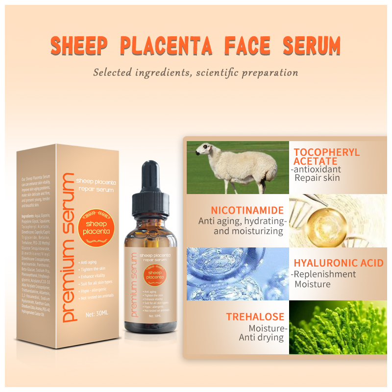 OEM ODM Collagen Sheep Placenta Face Serum Tighten, Rejuvenate, Nourishing, Firming Essence 