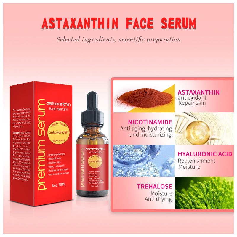 OEM ODM Astaxanthin Antioxidant Anti-aging Serum With Vitamin A, C, E For Skin Hydration & Firmness Rejuvenation