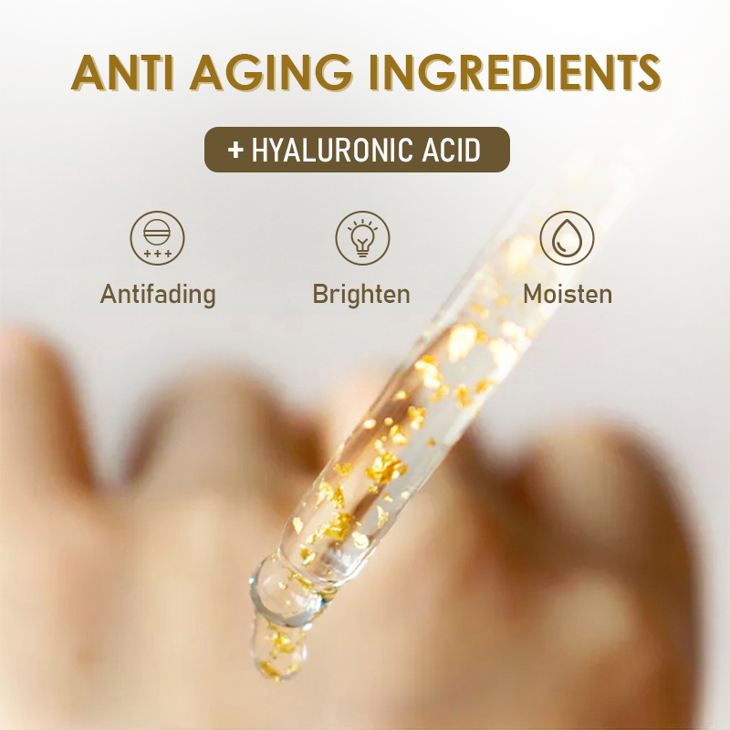 Factory Custom Skin Brightening Anti Aging Moisturizer 24K Gold Serum with Hyaluronic Acid for Dark Spots & Fine Lines