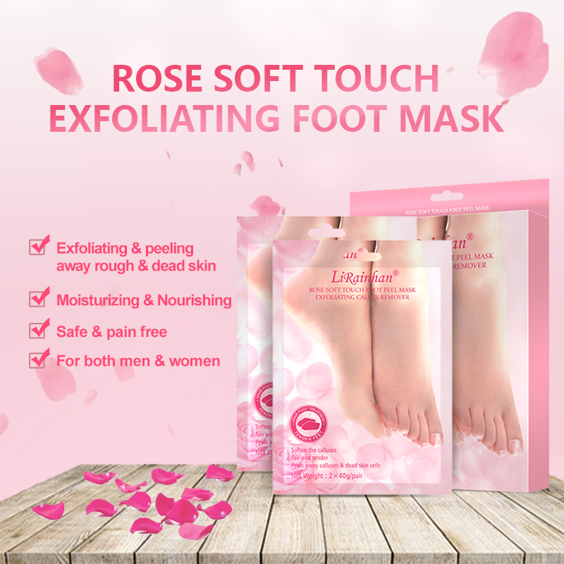 Factory Custom Rose Scent Exfoliating Foot Masks for Dry, Cracked Feet, Callus, Dead Skin Remover 