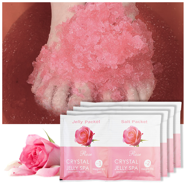 Custom Spa Exfoliating Detoxifying Moisturized Soothing Pedicure Rose Foot Soak Crystal Jelly+Salt 2 in 1 Set For Relax Stress