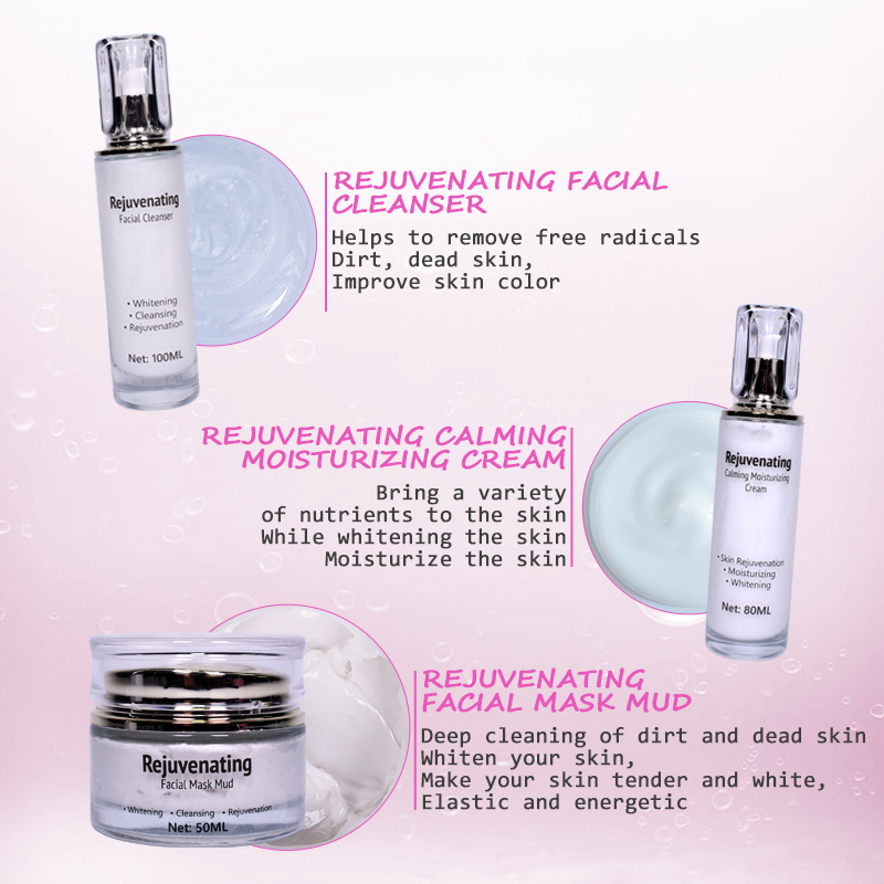 Private Label Skin Renewal and Whitening Set With cleanser+mask mud+moisturizing cream