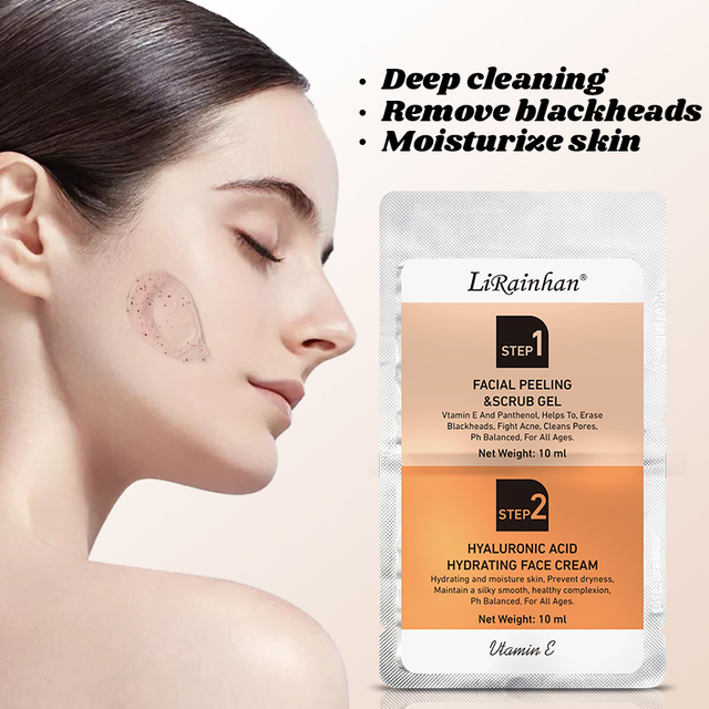 Facial deep cleansing peeling exfoliating gel + moisturizing and smoothing skin cream 1+1 skin care set